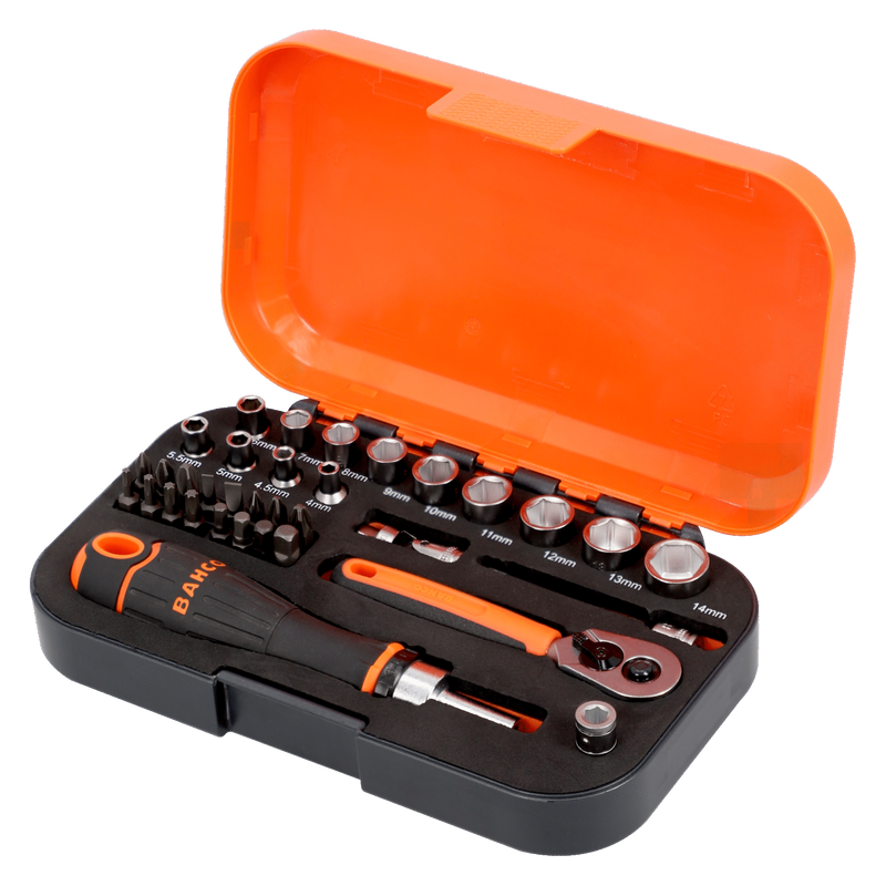 Bahco S34MC8H 1/4" Square Drive Socket & Bit Set with Metric Hex Profile - 34 Pcs