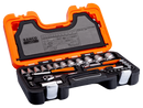 Bahco S560 1/4" and 1/2" Square Drive Socket Set with Metric Bi-Hex Profile and Slim Head Ratchet