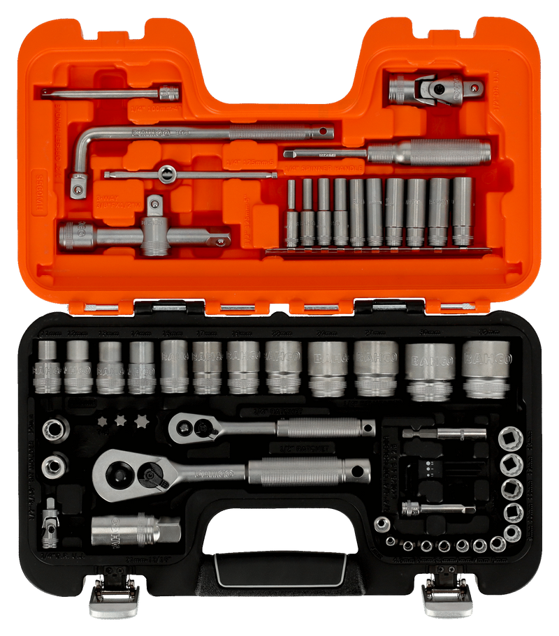 Bahco S560MH 1/4" & 1/2" Square Drive Socket Set with Metric Bi-Hex Profile & Ratchet - 56 Pcs