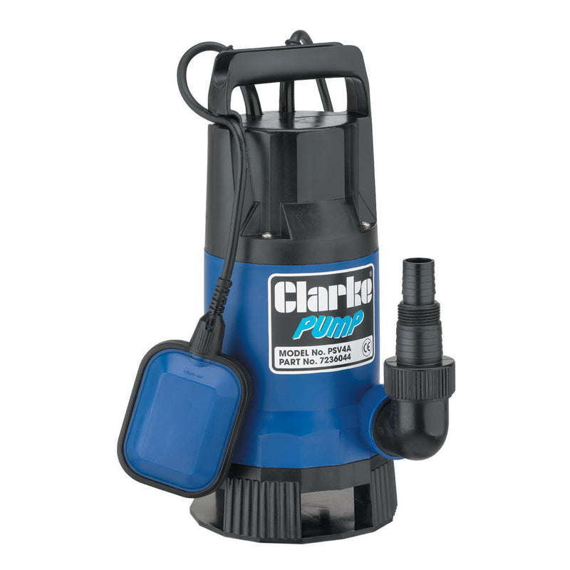 Clarke 7236044 PSV4A 1_" 750W 216Lpm 8m Head Dirty Water Submersible Pump with Float Switch (230V)