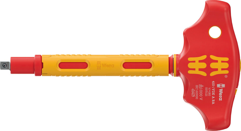 Wera 05005121001 410 i VDE A RA VDE-insulated T-handle with ratchet functionality for 1/4" sockets