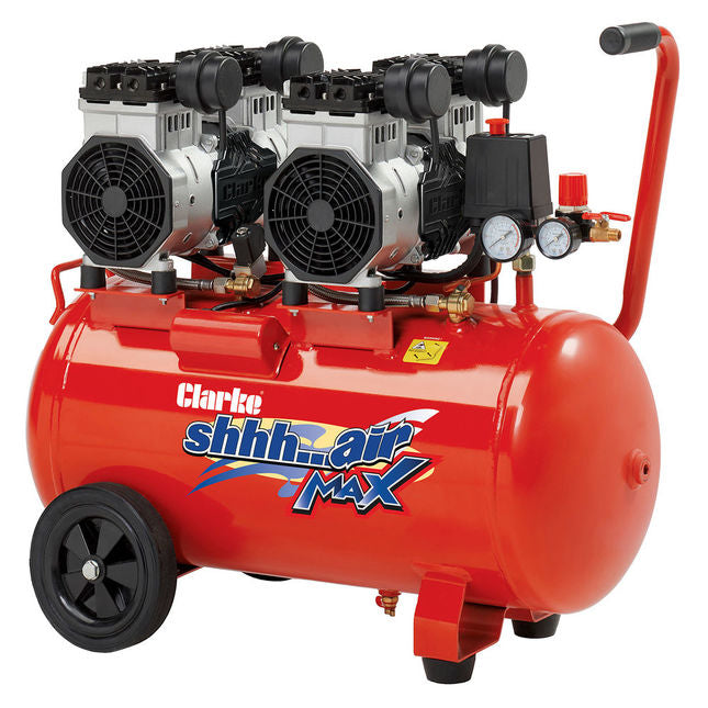 Clarke 2242050 SHHH50/350 Shhh Air Max Twin Pump 16.9cfm 50 Litre 3.5HP Low Noise Compressor (230V)