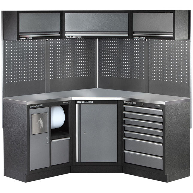 Clarke 7632909 COMBGSM05 Modular Corner Storage System 19 Piece Package Stainless Steel Worktops