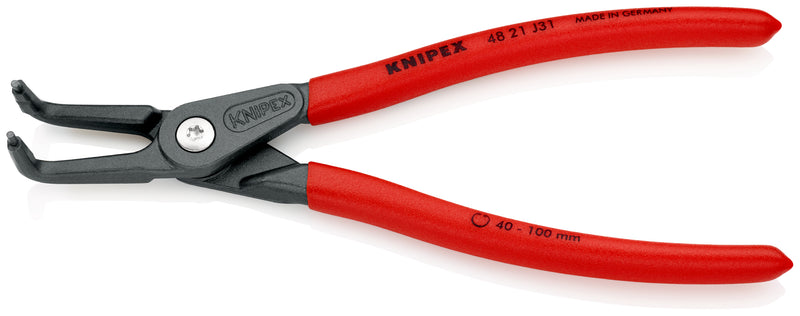 KNIPEX 48 21 J31 Precision Circlip Pliers for internal circlips in bore holes with non-slip plastic coating grey atramentized 210 mm