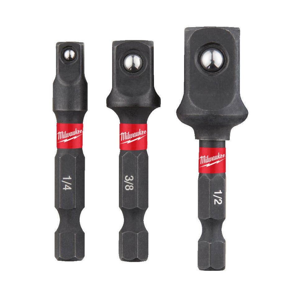 Milwaukee 4932479228 3pc SHOCKWAVE Impact Duty Socket Adaptors - Hex Reception