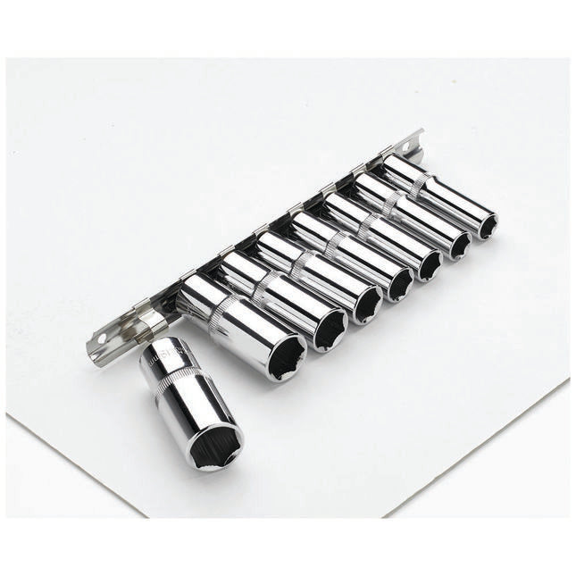 Clarke 1700818 PRO412 8 Piece 3/8" Drive Anti Slip Deep Metric Socket & Rail Set 10 - 19mm