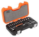 Bahco S160 1/4" Square Drive Socket Set with Metric Hex Profile and Ratchet