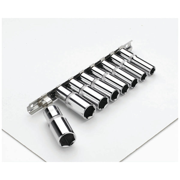 Clarke 1700818 PRO412 8 Piece 3/8" Drive Anti Slip Deep Metric Socket & Rail Set 10 - 19mm