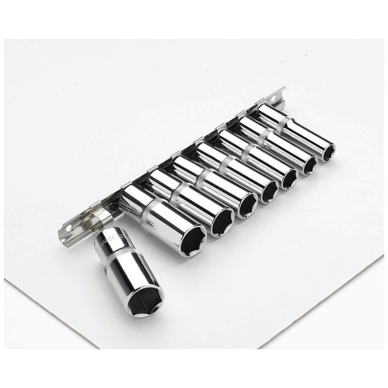 Clarke 1700818 PRO412 8 Piece 3/8" Drive Anti Slip Deep Metric Socket & Rail Set 10 - 19mm