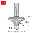 Trend Tools 46/160X1/2TC Bearing Guided Ovolo Cutter 16Mm Radius