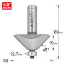 Trend Tools 46/38X1/2TC Bearing Guided Chamfer Cutter 45 Degrees