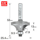 Trend Tools 46/93X1/4TC Bearing Guided Ovolo Cutter 7.9Mm Radius