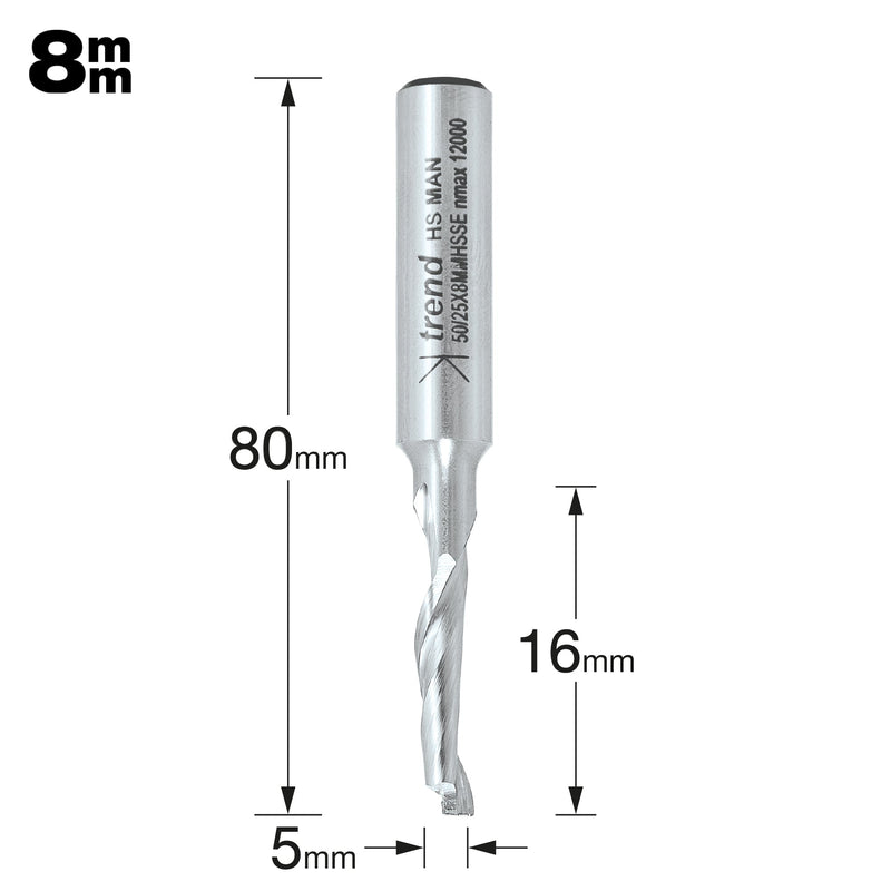 Trend Tools 50/25X8MMHSSE Helical Plunge Cutter 5Mm Diameter