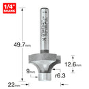 Trend Tools 7E/2X1/4TC Pin Guided Round Over Cutter