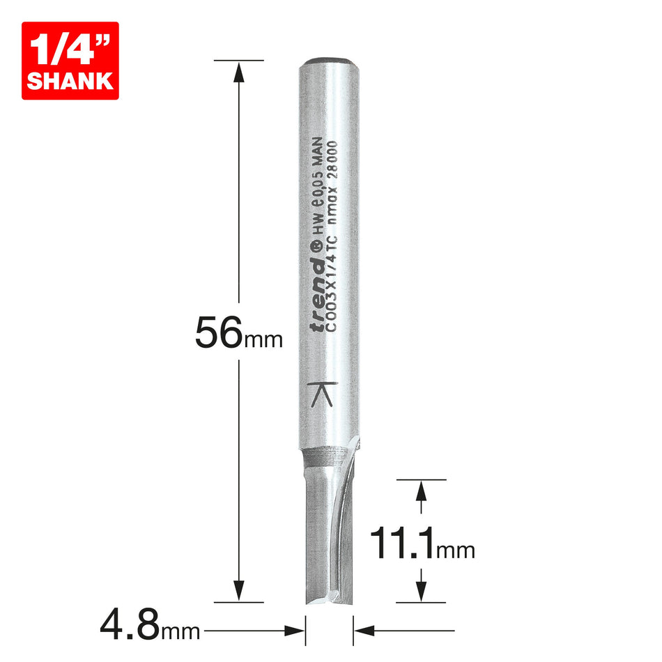 Trend Tools C003X1/4TC Two Flute Cutter 4.8Mm Diameter
