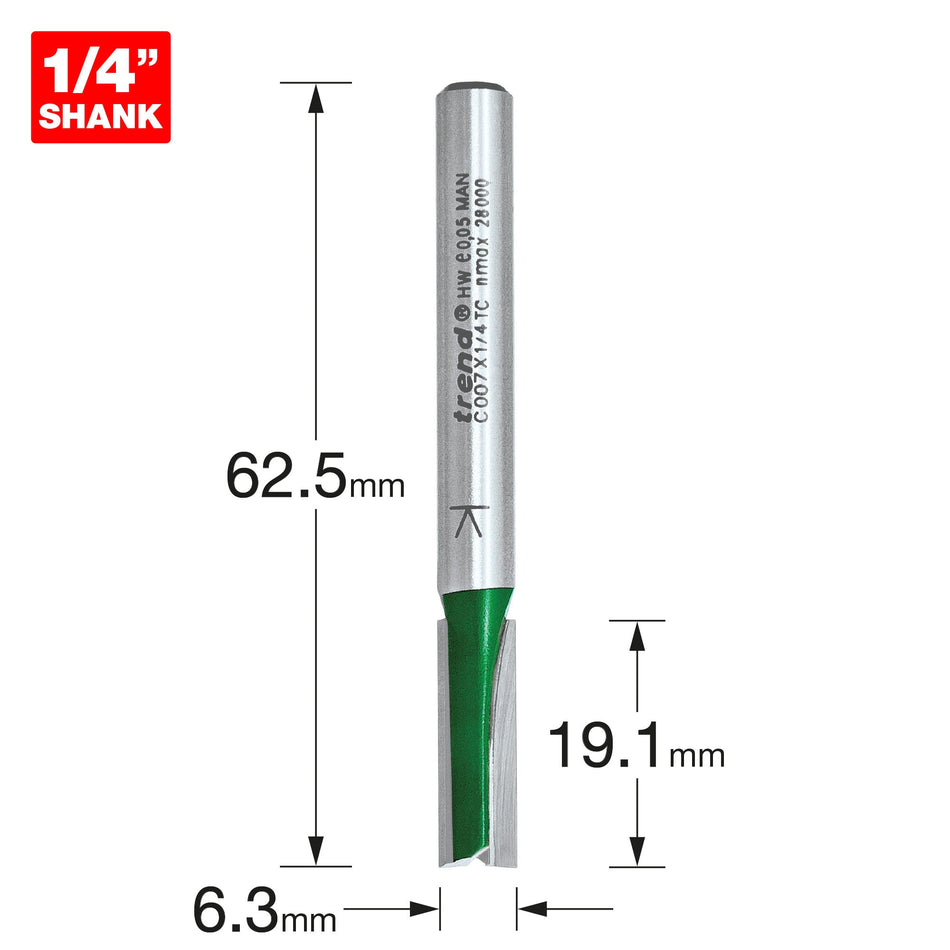 Trend Tools C007X1/4TC Two Flute Cutter 6.3Mm Diameter