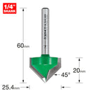Trend Tools C045X1/4TC Chamfer V Groove Cutter Angle=45 Degrees