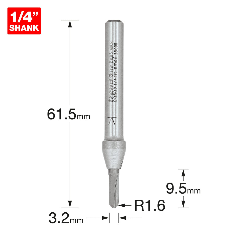Trend Tools C050X1/4TC Radius 1.6Mm Radius X 3.2Mm Diameter