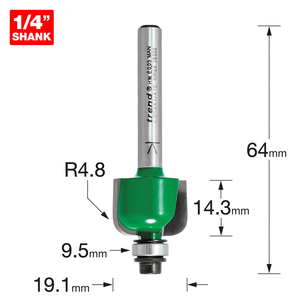 Trend Tools C059X1/4TC Self Guided Radius 4.8Mm