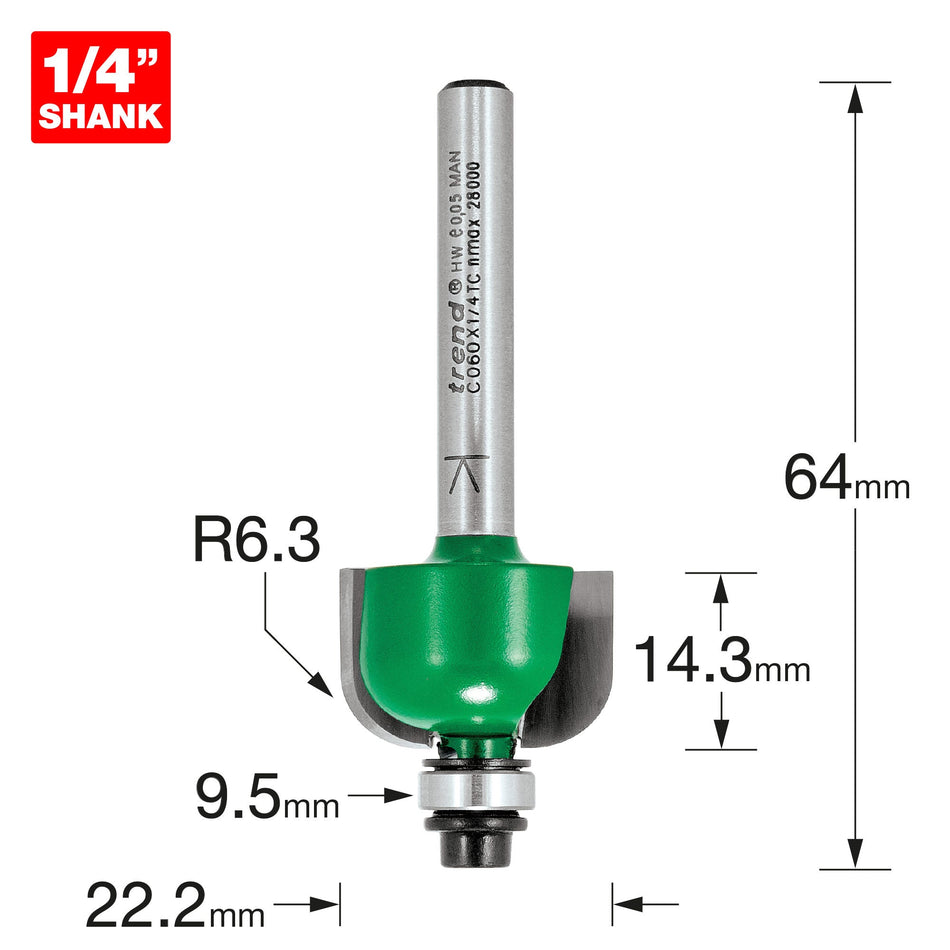 Trend Tools C060X1/4TC Self Guided Radius 6.3Mm