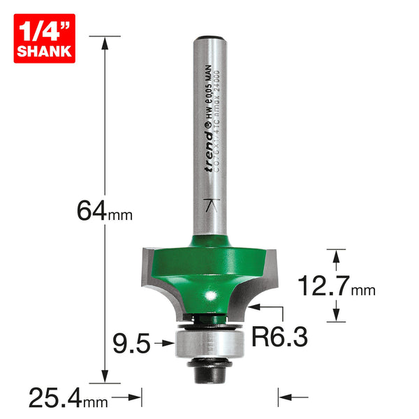 Trend Tools C076X1/4TC Rounding Over 6.3Mm Radius X 12.7Mm Cut
