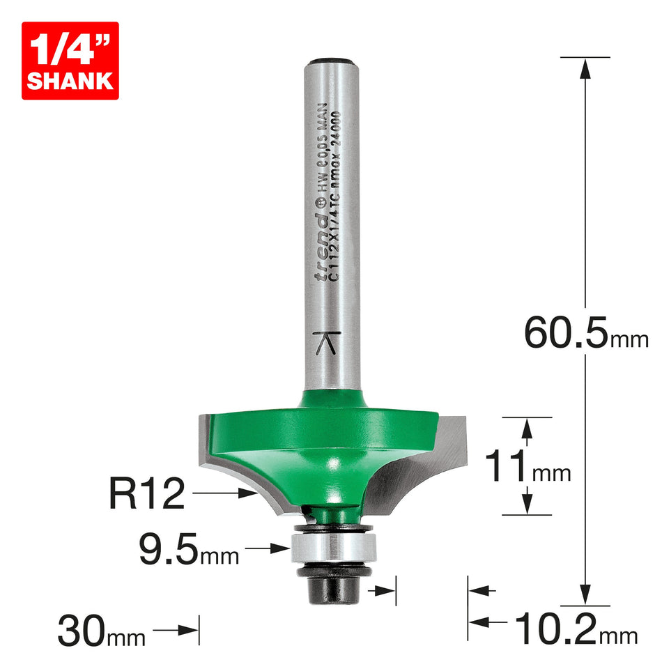 Trend Tools C112X1/4TC Flat Ovolo 12Mm Radius X 11Mm Cut