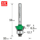 Trend Tools C119X1/4TC Self Guided Bevel Trim Angle=65 Degrees