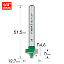 Trend Tools C126X1/4TC Rounding Over 4.8Mm Radius X 12.7Mm Cut