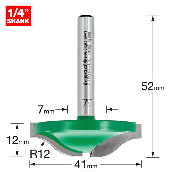 Trend Tools C150X1/4TC Raised Panel 12Mm Radius X 41Mm Diameter