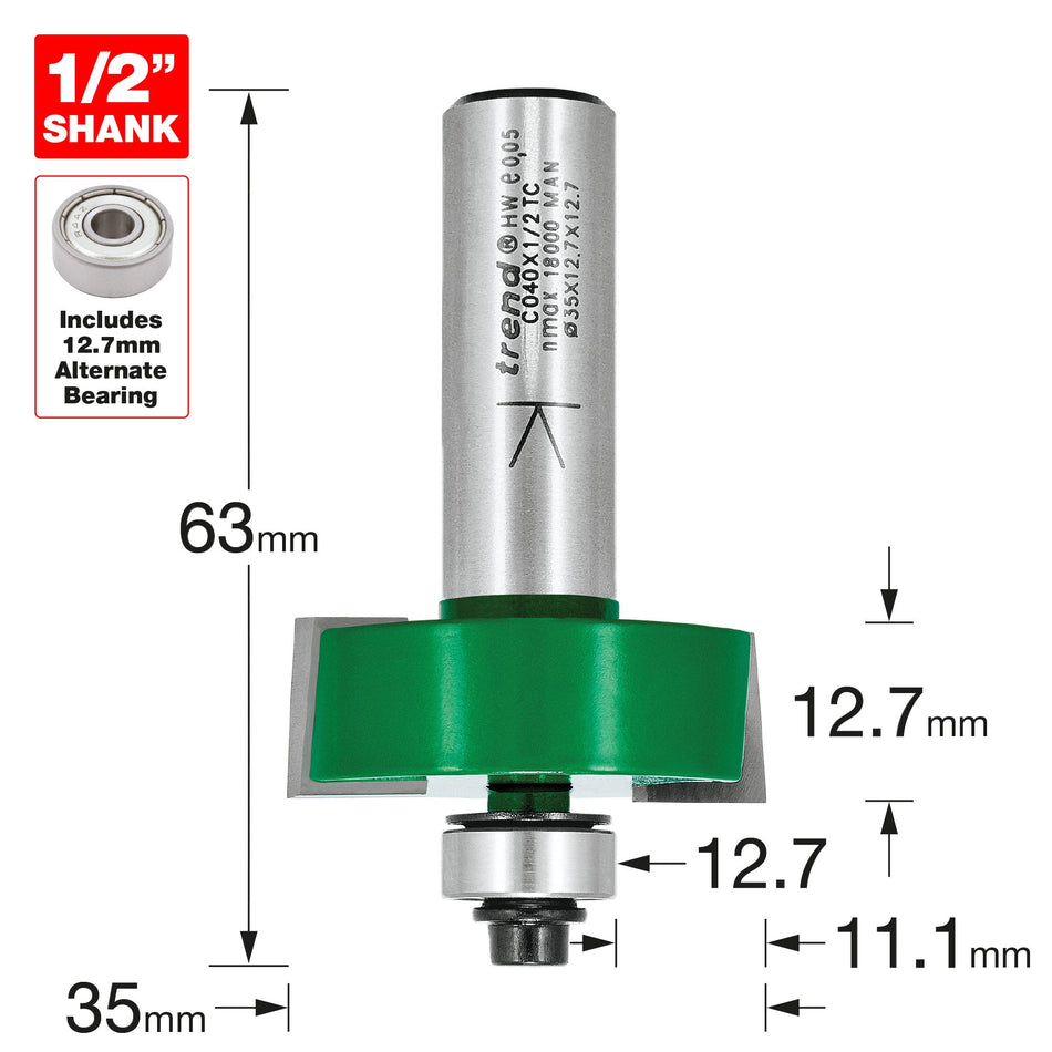 Trend Tools C040X1/2TC Self Guided Rebater 35Mm Diameter X 12.7Mm Cut