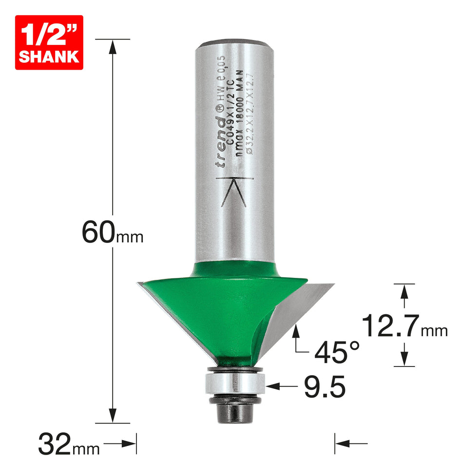 Trend Tools C049X1/2TC Self Guided Chamfer Angle=45 Degrees X 12.7Mm Cut