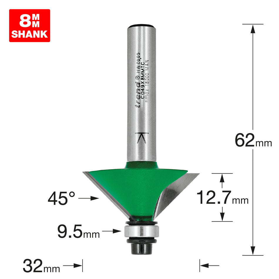 Trend Tools C049X8MMTC Self Guided Chamfer Angle=45 Degrees X 12.7Mm Cut