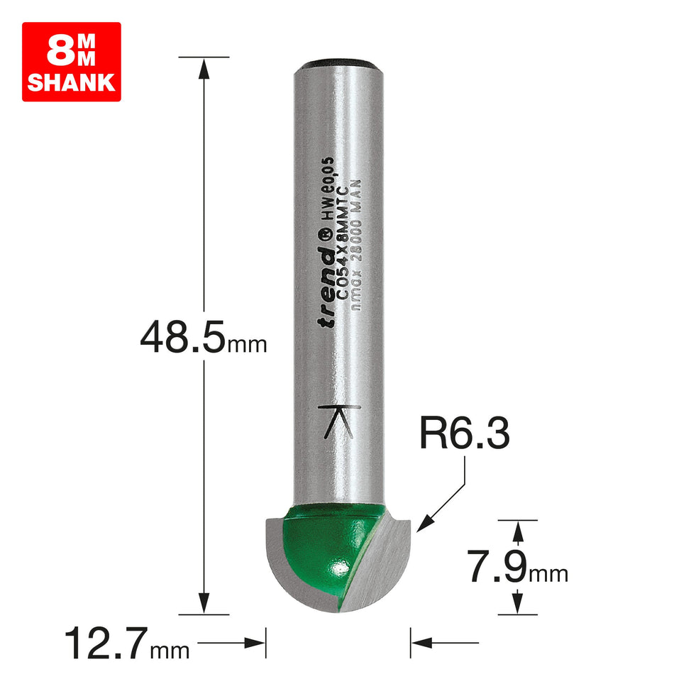 Trend Tools C054X8MMTC Radius 6.3Mm Radius X 12.7Mm Diameter