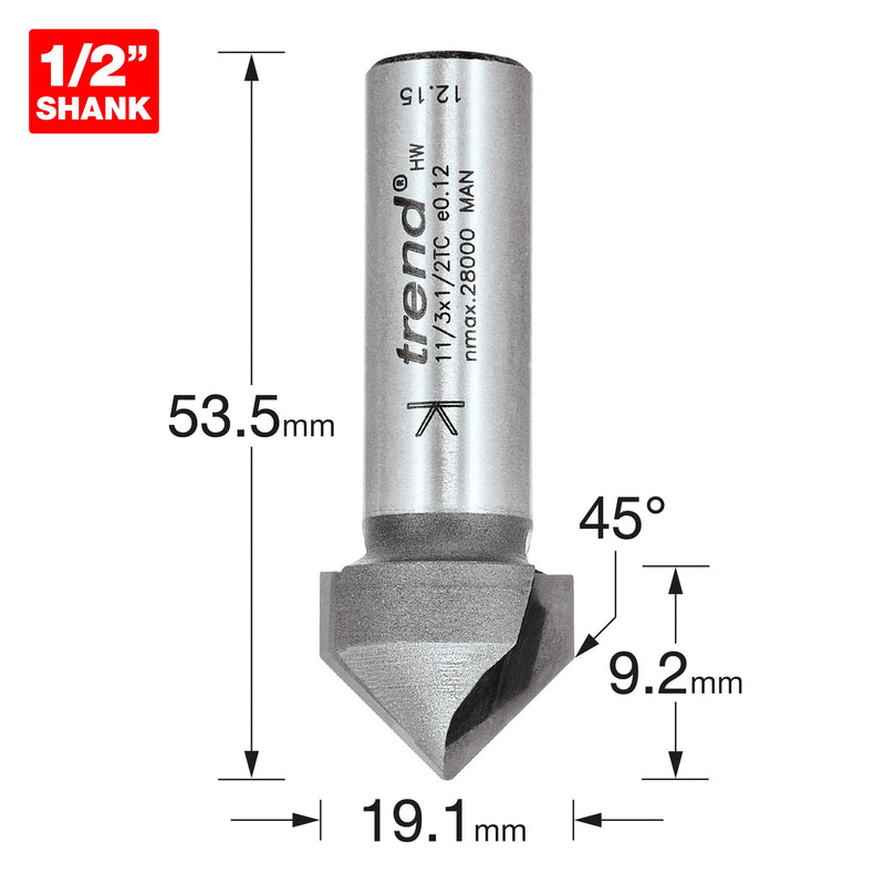 Trend Tools 11/3X1/2TC Chamfer V Groove Cutter 45 Degrees