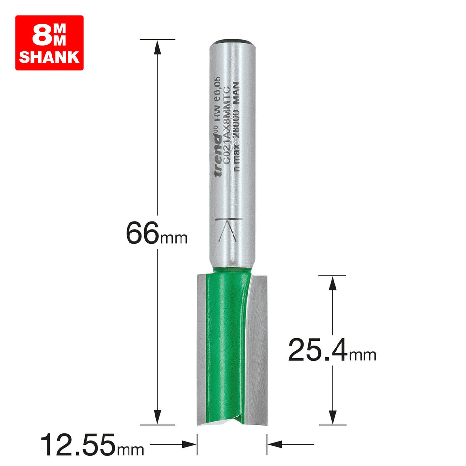 Trend Tools C021AX8MMTC Two Flute Cutter 12.55Mm Diameter