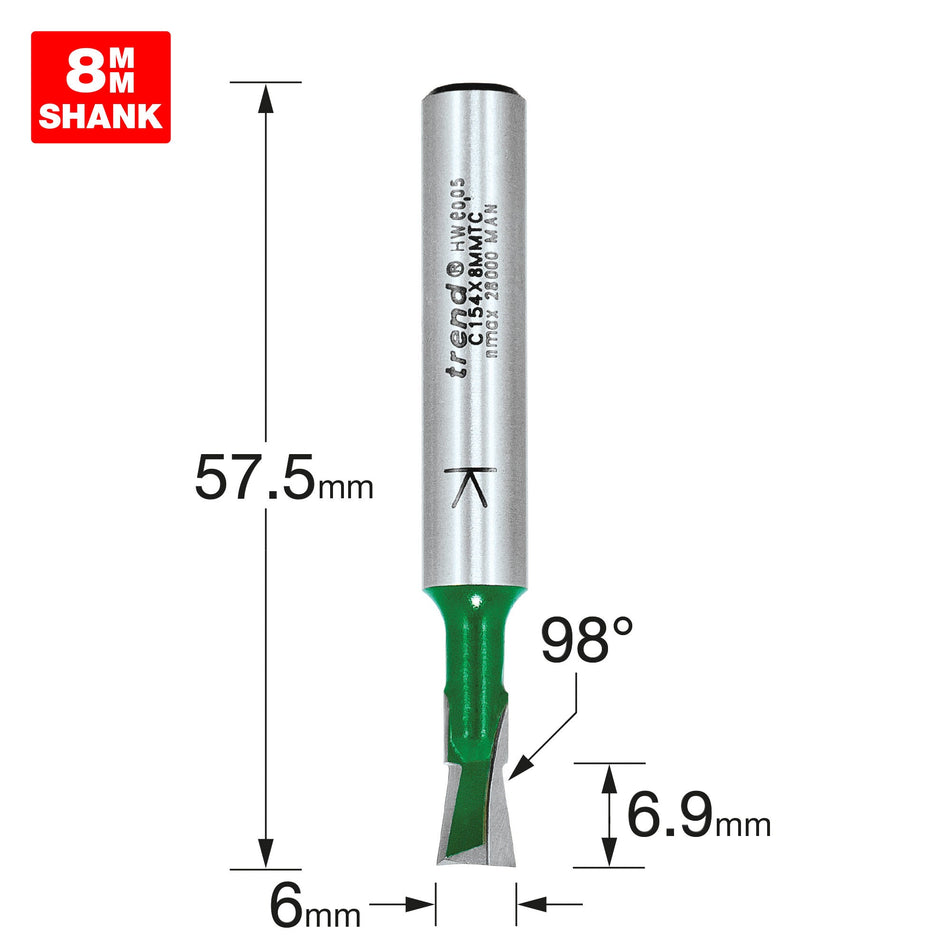 Trend Tools C154X8MMTC Dovetail 6.0Mm Diameter X 98 Degrees Two Flute