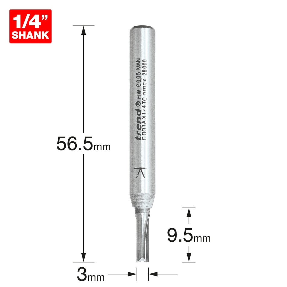 Trend Tools C001AX1/4TC Two Flute Cutter 3Mm Diameter