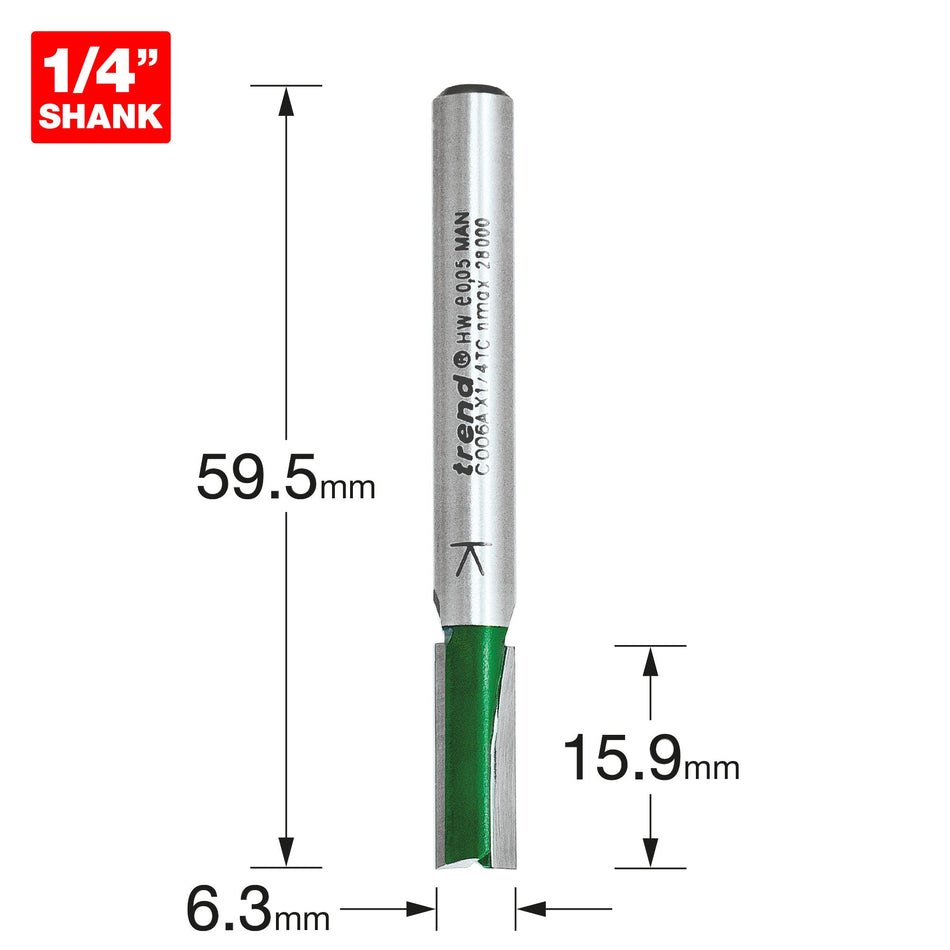 Trend Tools C006AX1/4TC Two Flute Cutter 6.3Mm Diameter