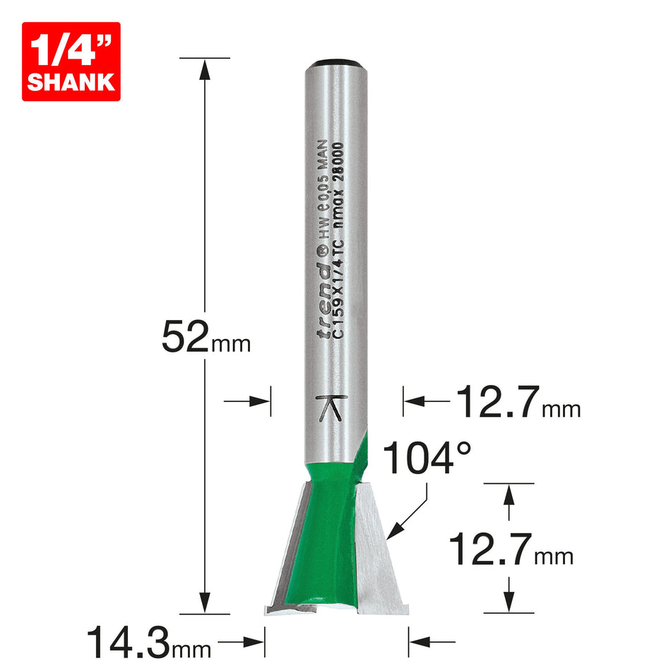 Trend Tools C159X1/4TC Dovetail 12.7Mm Diameter X 104 Degrees Spurs