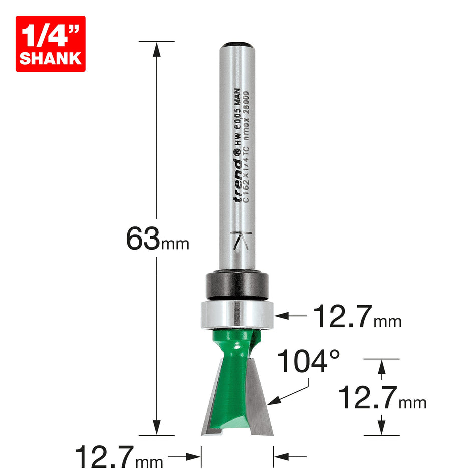 Trend Tools C162X1/4TC Dovetail 12.7Mm Diameter X 104 Degrees Guided