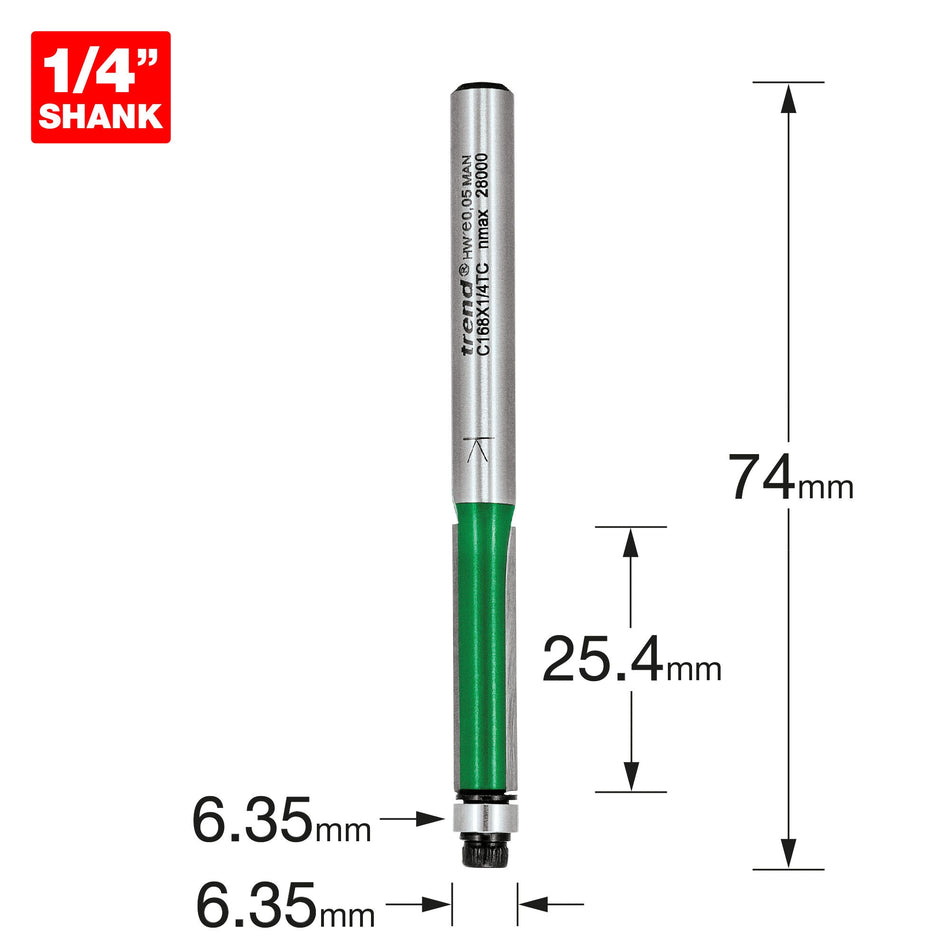 Trend Tools C168X1/4TC Guided Trimmer 6.35Mm Diameter X 25.4Mm