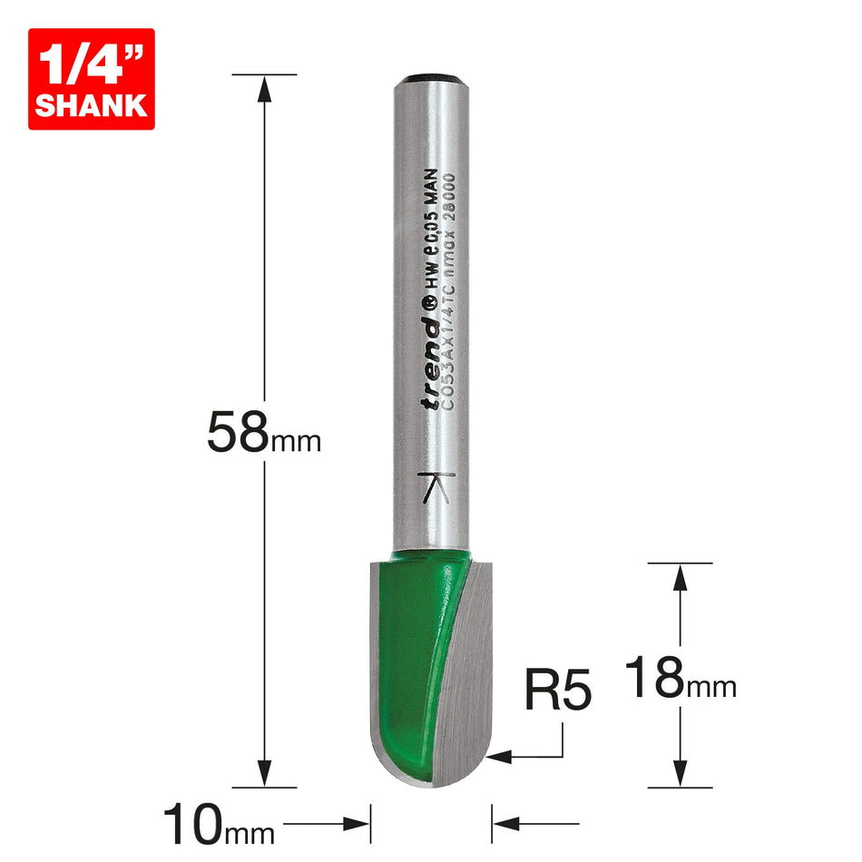 Trend Tools C053AX1/4TC Radius 5.0Mm Radius X 18Mm Cut