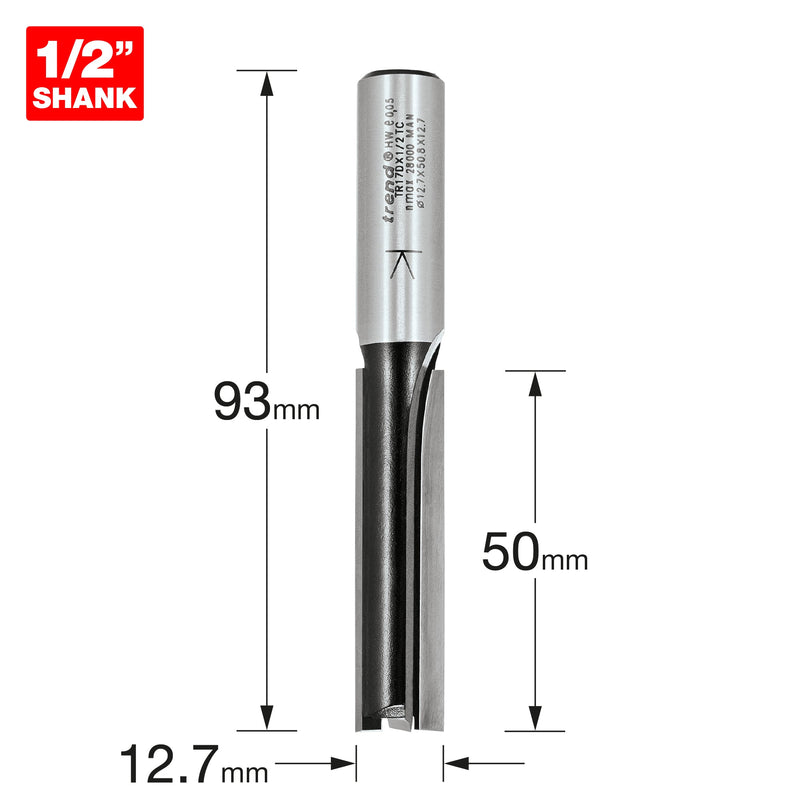 Trend Tools TR17DX1/2TC Two Flute 12.7Mm X 50Mm Cut With C/T