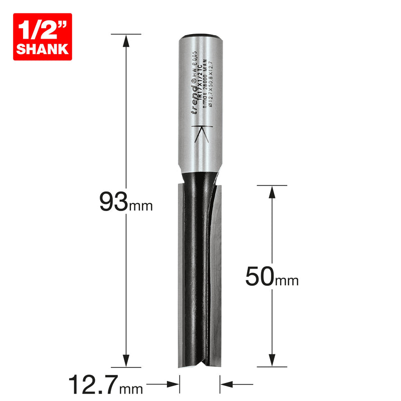 Trend Tools TR17X1/2TC Two Flute Cutter 12.7 Diameter X 50Mm Cut Length