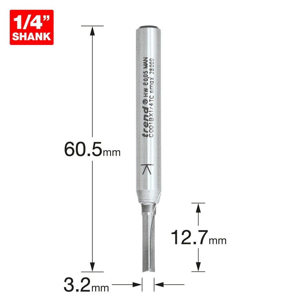 Trend Tools C001BX1/4TC Two Flute Cutter 3.2Mm Diameter