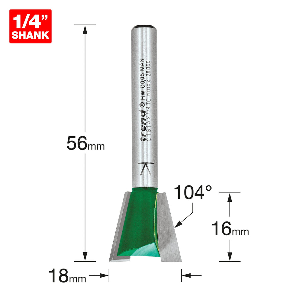 Trend Tools C161AX1/4TC Dovetail 18Mm Diameter X 104 Degrees