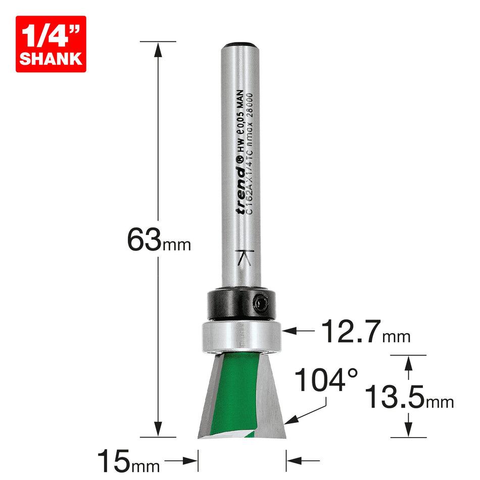 Trend Tools C162AX1/4TC Dovetail 15Mm Diameter X 104 Degrees Guided