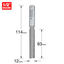 Trend Tools 3/75X1/2TC Two Flute 12Mm Dia X 63Mm Cut