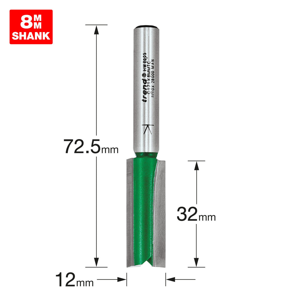 Trend Tools C171X8MMTC Two Flute Cutter 12Mm Diameter