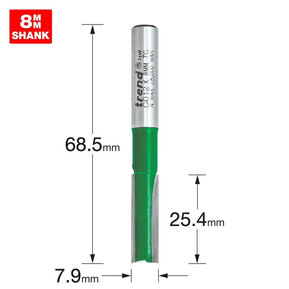 Trend Tools C012X8MMTC Two Flute Cutter 7.9Mm Diameter